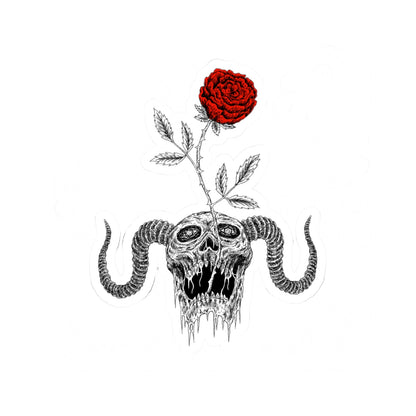 Devil's breath, rose coming out of skull:  Sticker
