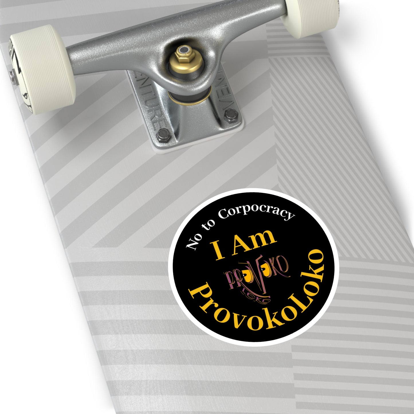I Am ProvokoLoko, Round Stickers. No to Corpocracy. (black background) | Indoor & Outdoor Vinyl Stickers