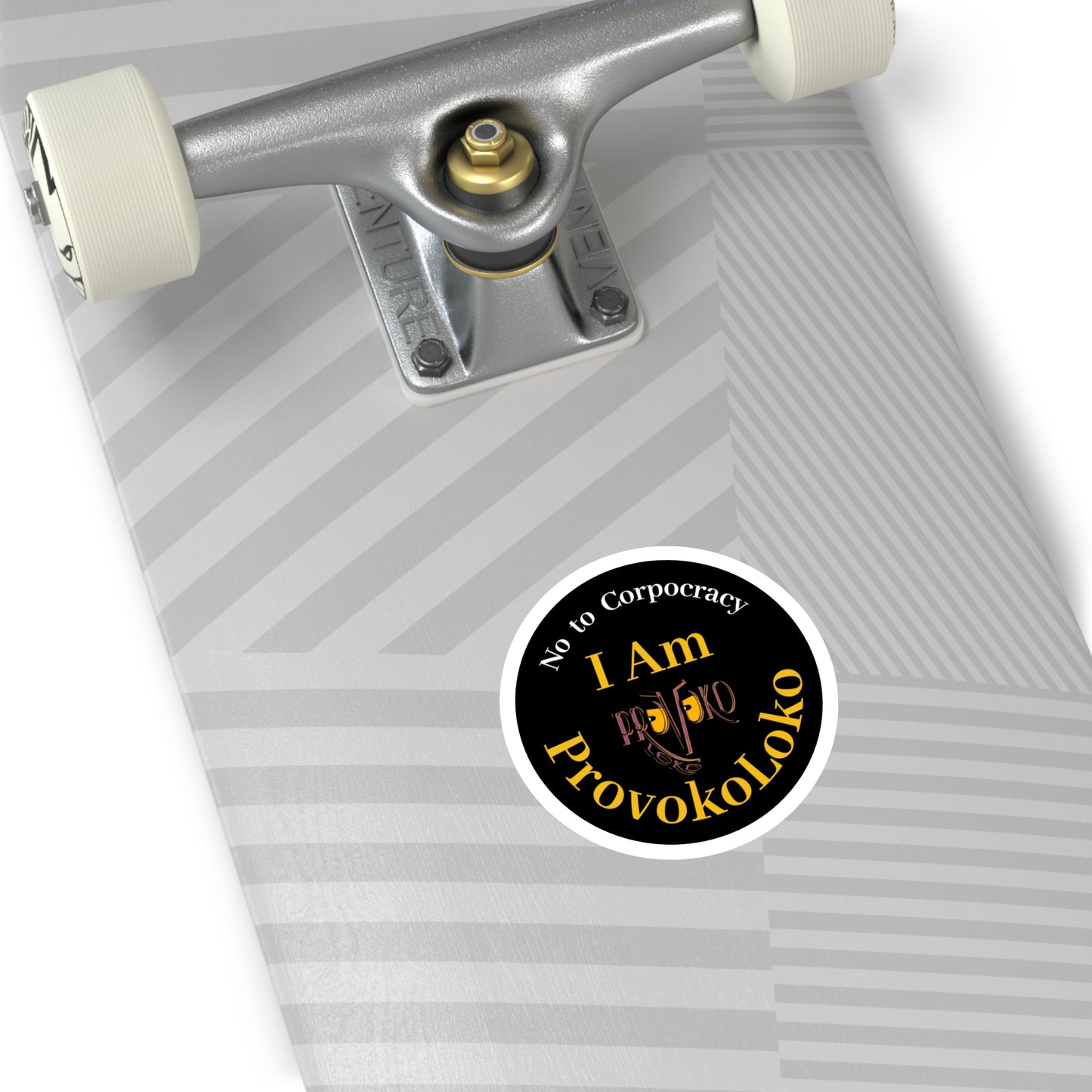 I Am ProvokoLoko, Round Stickers. No to Corpocracy. (black background) | Indoor & Outdoor Vinyl Stickers