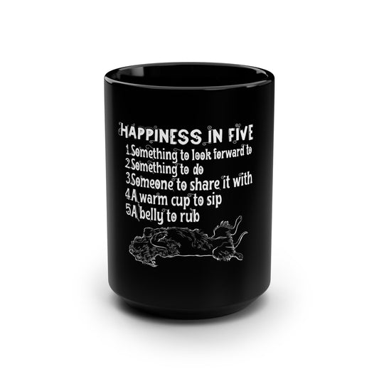 Happiness in Five, Black Mug 15oz
