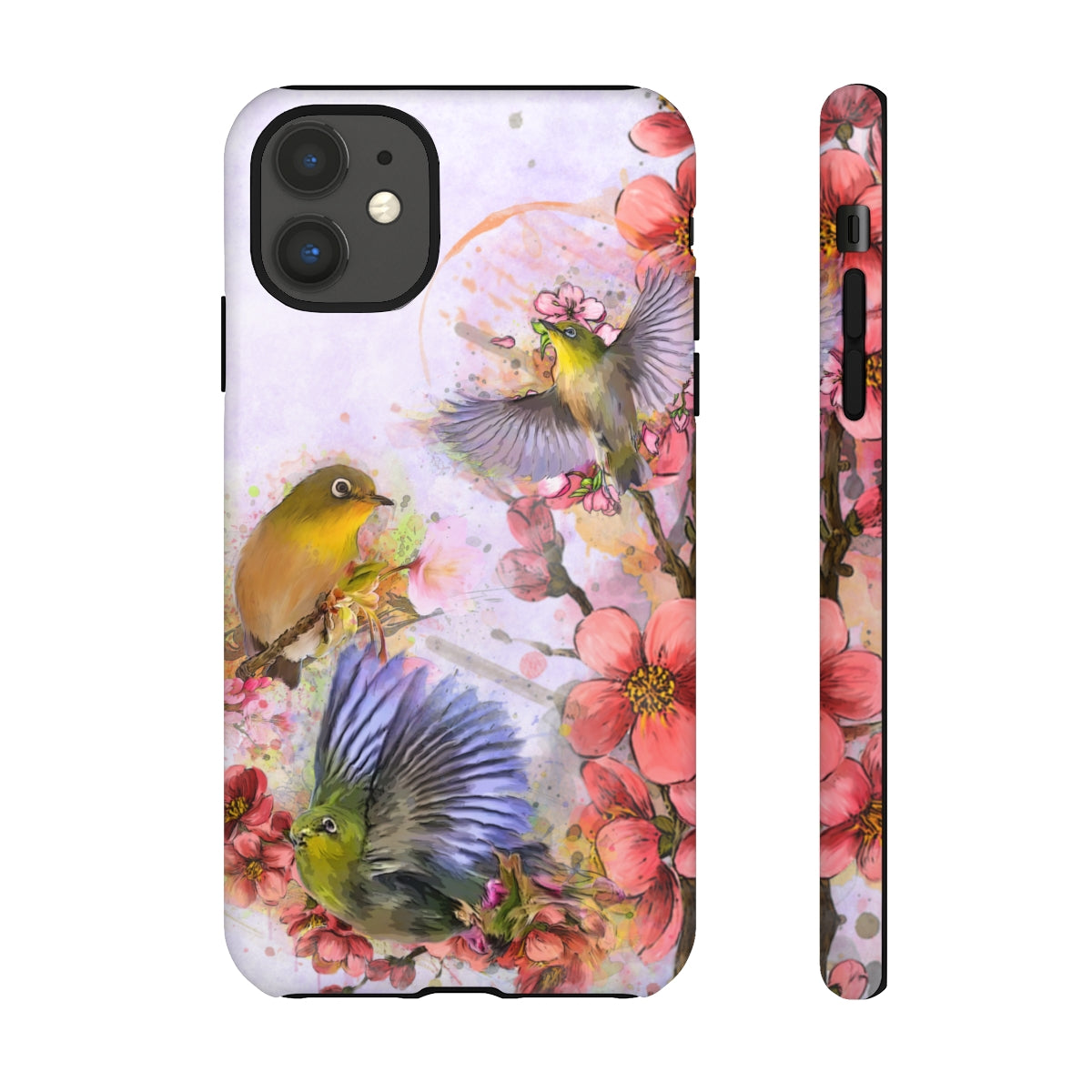 Cherry Blossom Birds, white background (Three Birds), Tough Cases - All Phones