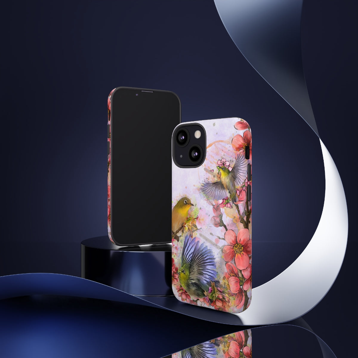 Cherry Blossom Birds, white background (Three Birds), Tough Cases - All Phones