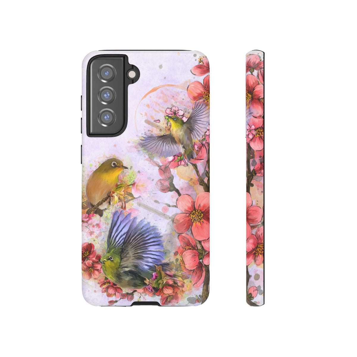 Cherry Blossom Birds, white background (Three Birds), Tough Cases - All Phones