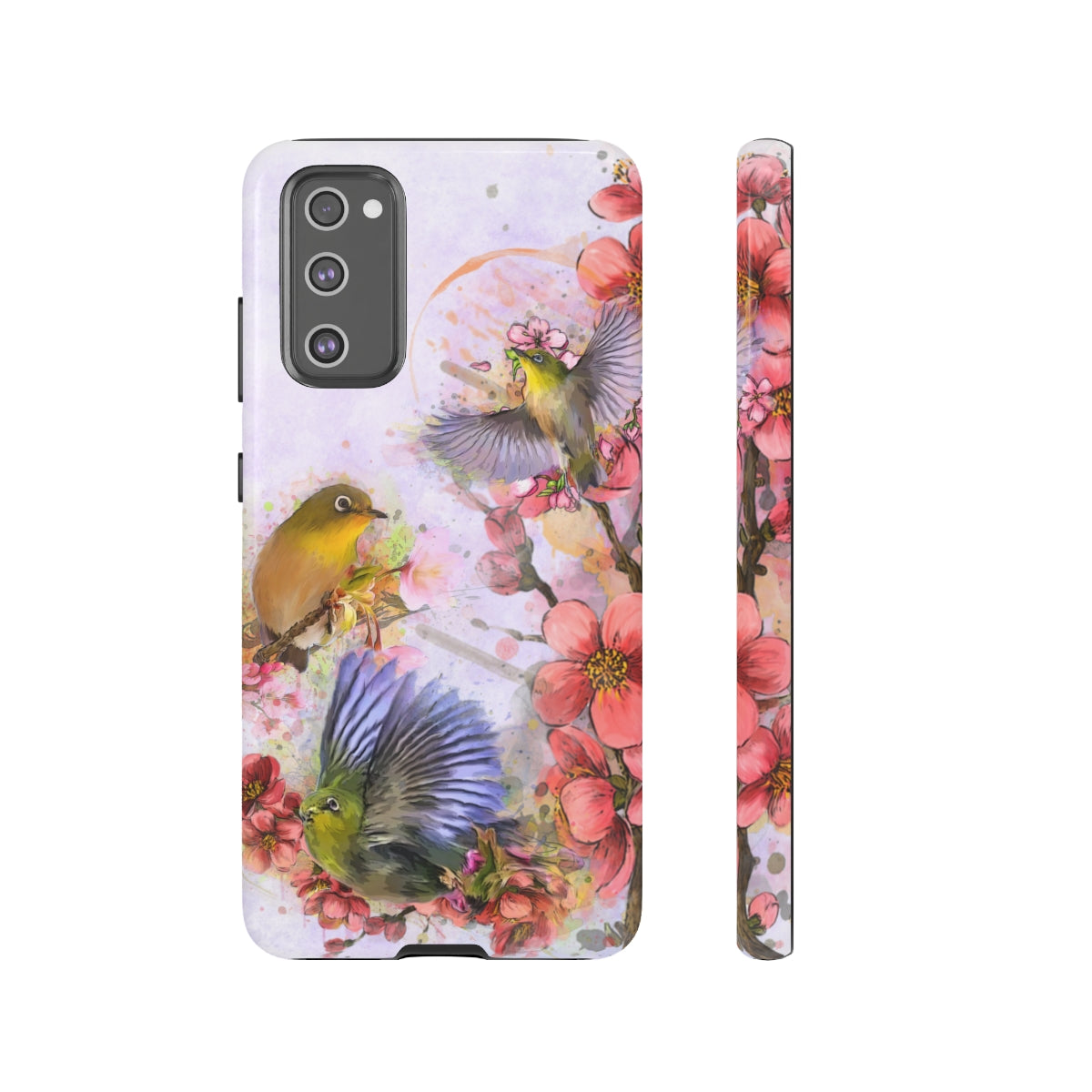 Cherry Blossom Birds, white background (Three Birds), Tough Cases - All Phones