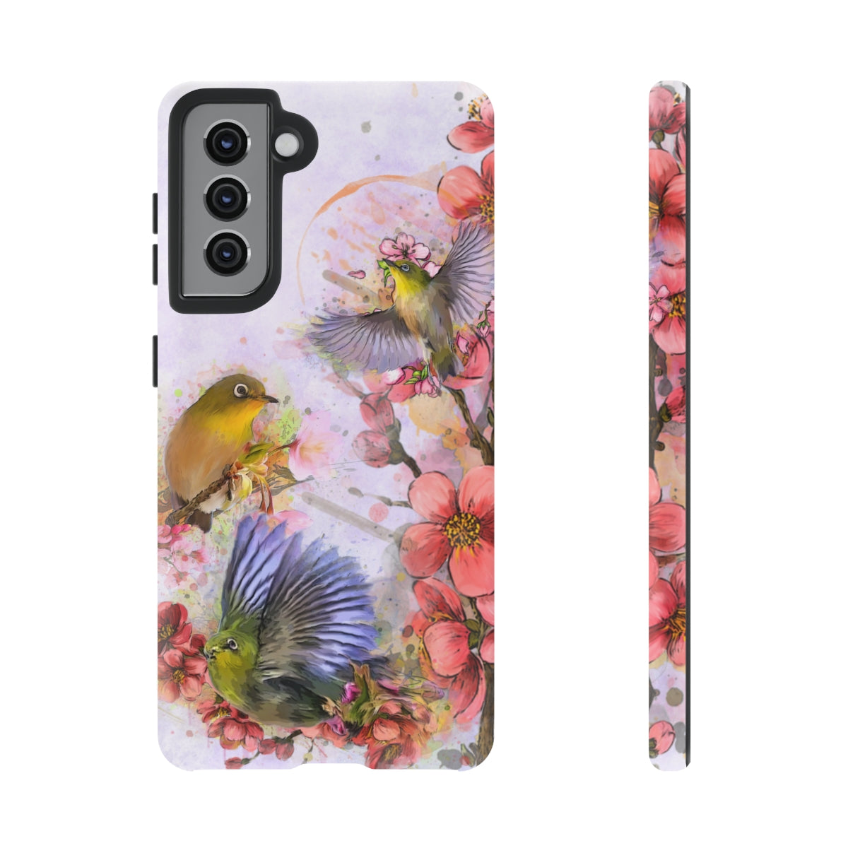 Cherry Blossom Birds, white background (Three Birds), Tough Cases - All Phones