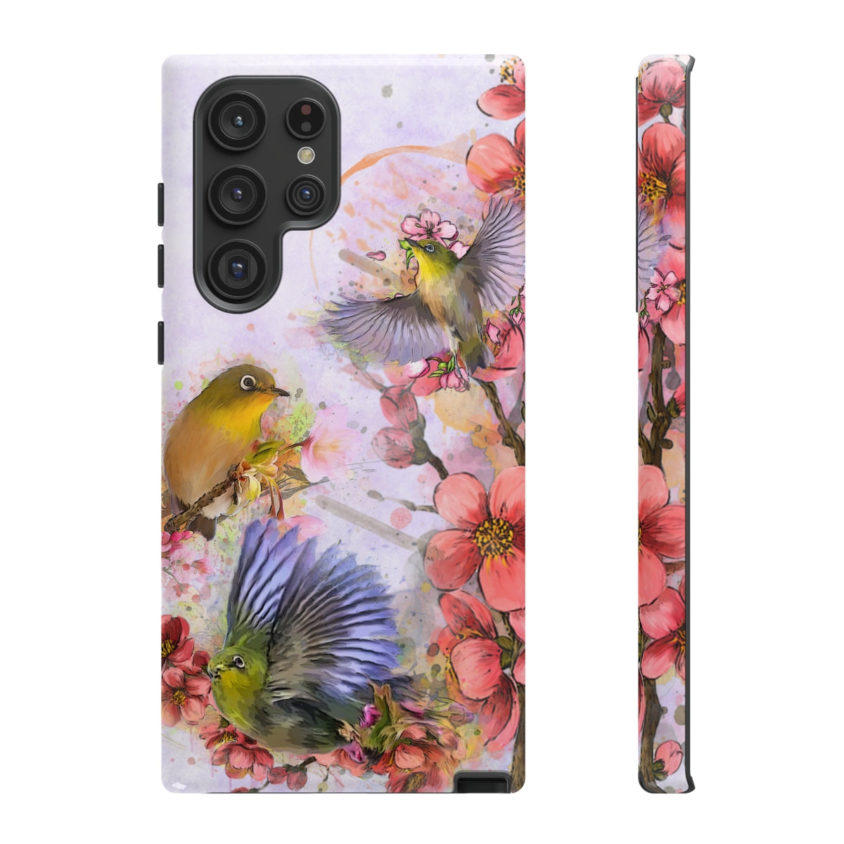 Cherry Blossom Birds, white background (Three Birds), Tough Cases - All Phones