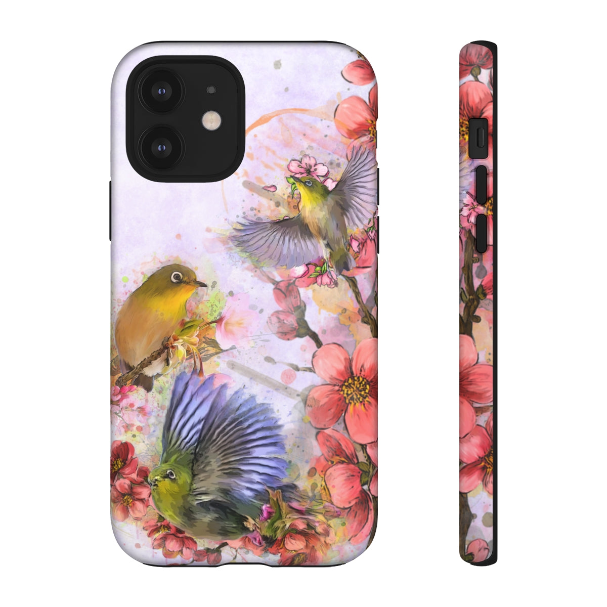 Cherry Blossom Birds, white background (Three Birds), Tough Cases - All Phones