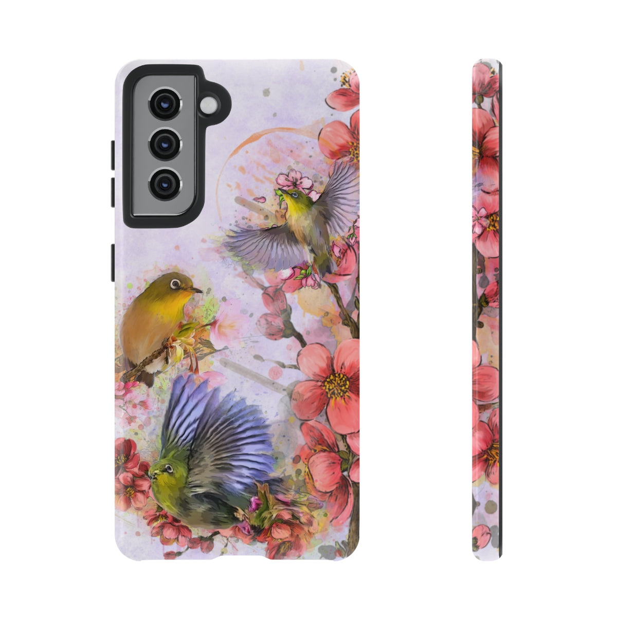 Cherry Blossom Birds, white background (Three Birds), Tough Cases - All Phones