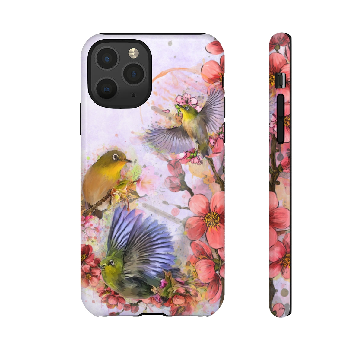 Cherry Blossom Birds, white background (Three Birds), Tough Cases - All Phones