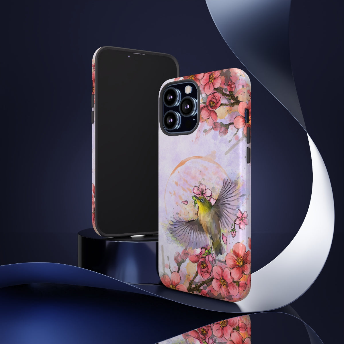 Cherry Blossom Birds, white background (Soar), Tough Cases - All Phones