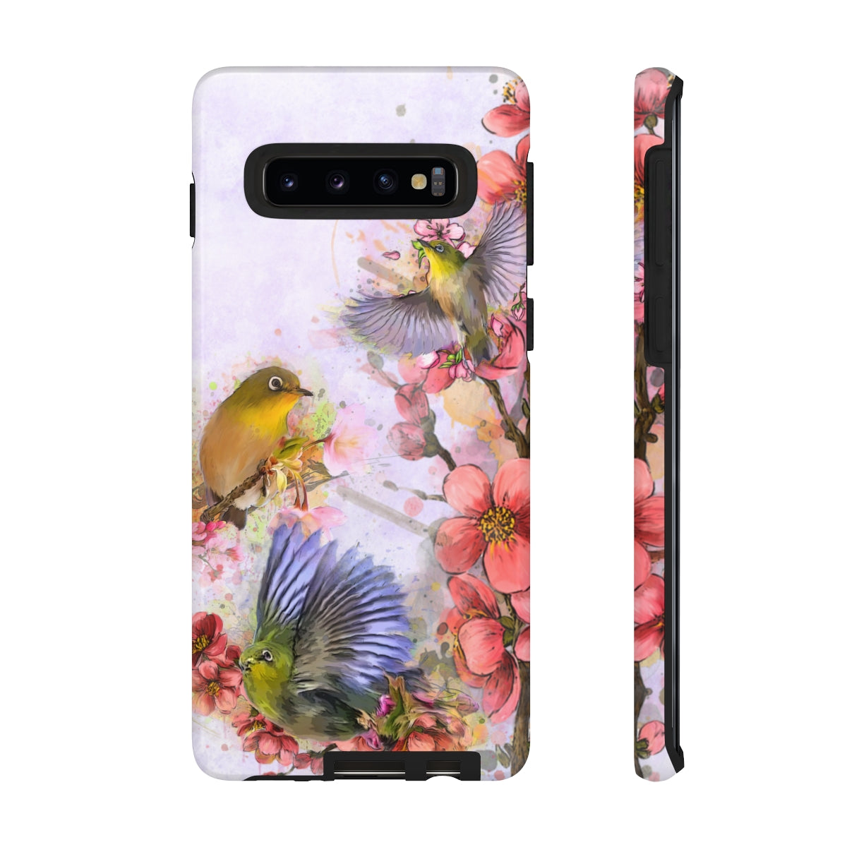 Cherry Blossom Birds, white background (Three Birds), Tough Cases - All Phones