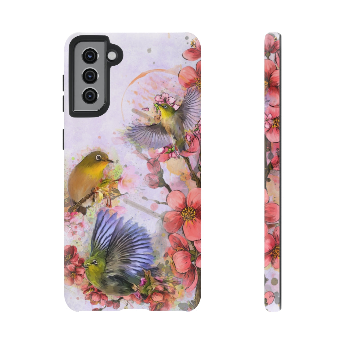 Cherry Blossom Birds, white background (Three Birds), Tough Cases - All Phones