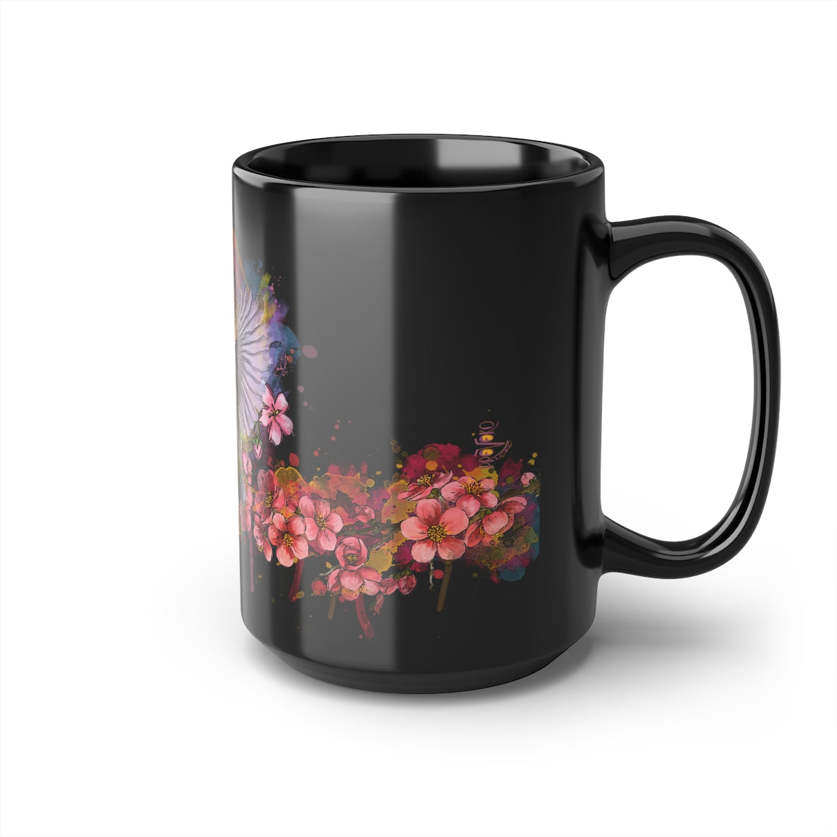 Cherry Blossom Birds (Soar), Black Mug, 15oz