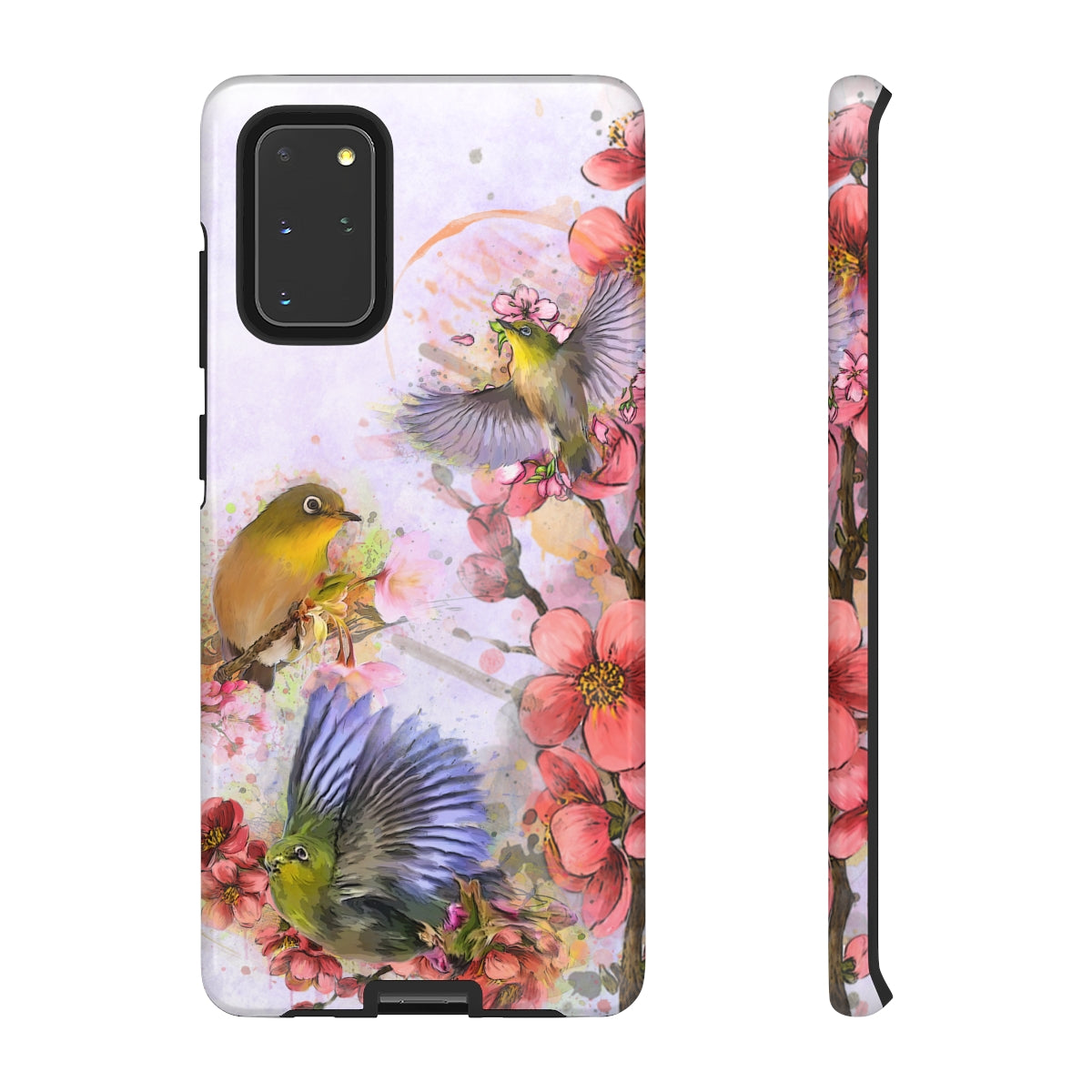 Cherry Blossom Birds, white background (Three Birds), Tough Cases - All Phones