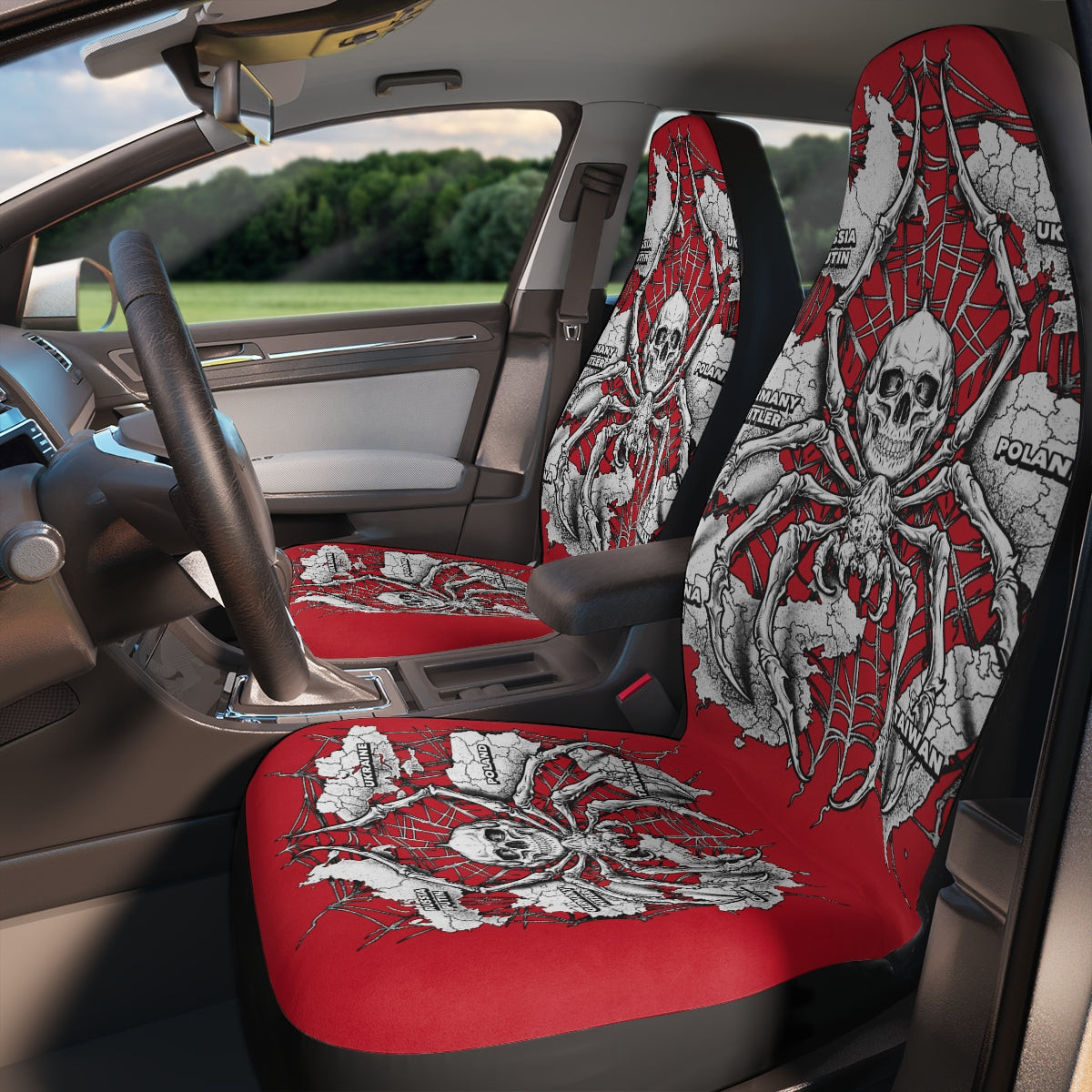 Web of Destructive Autocrats (dark red) Polyester Car Seat Covers