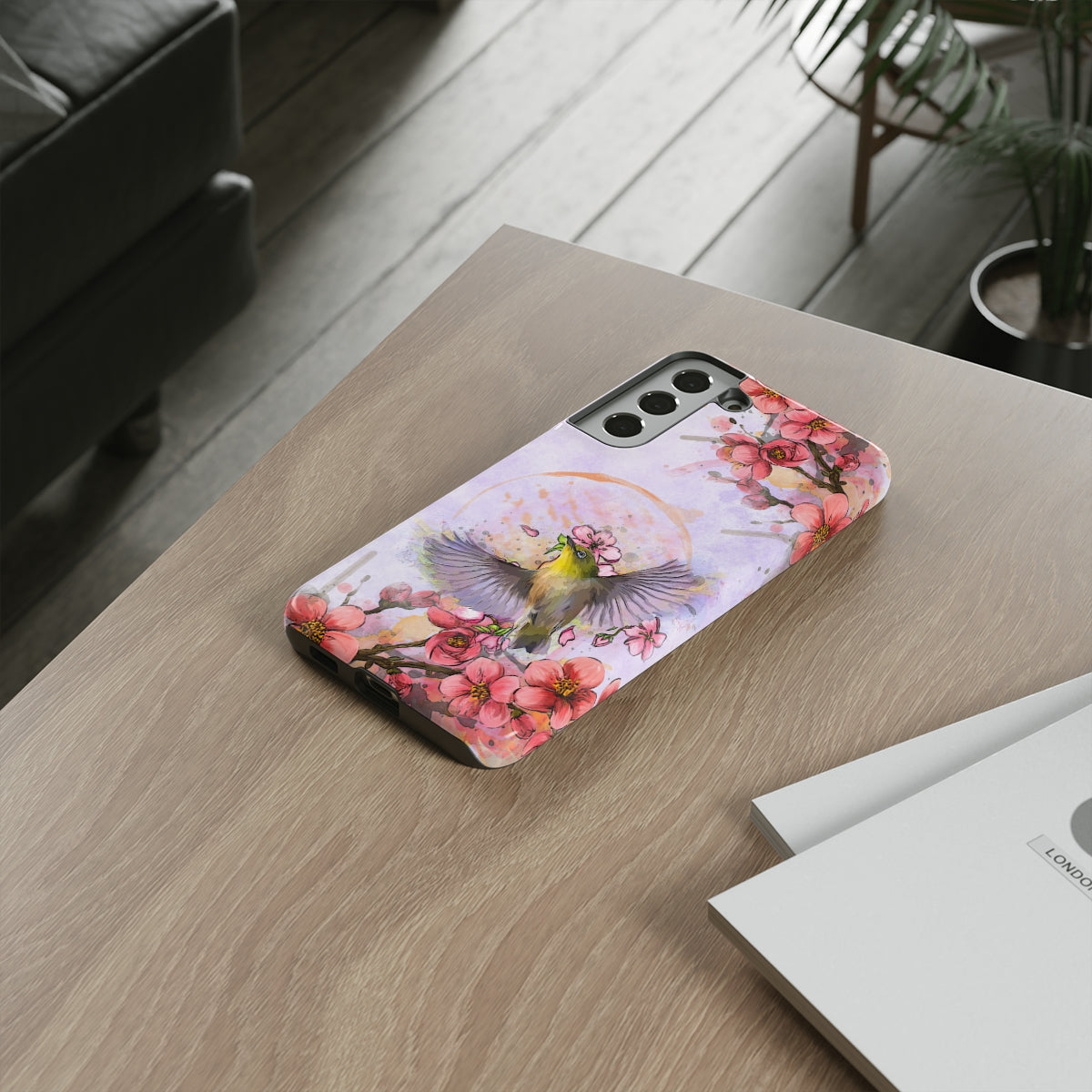 Cherry Blossom Birds, white background (Soar), Tough Cases - All Phones