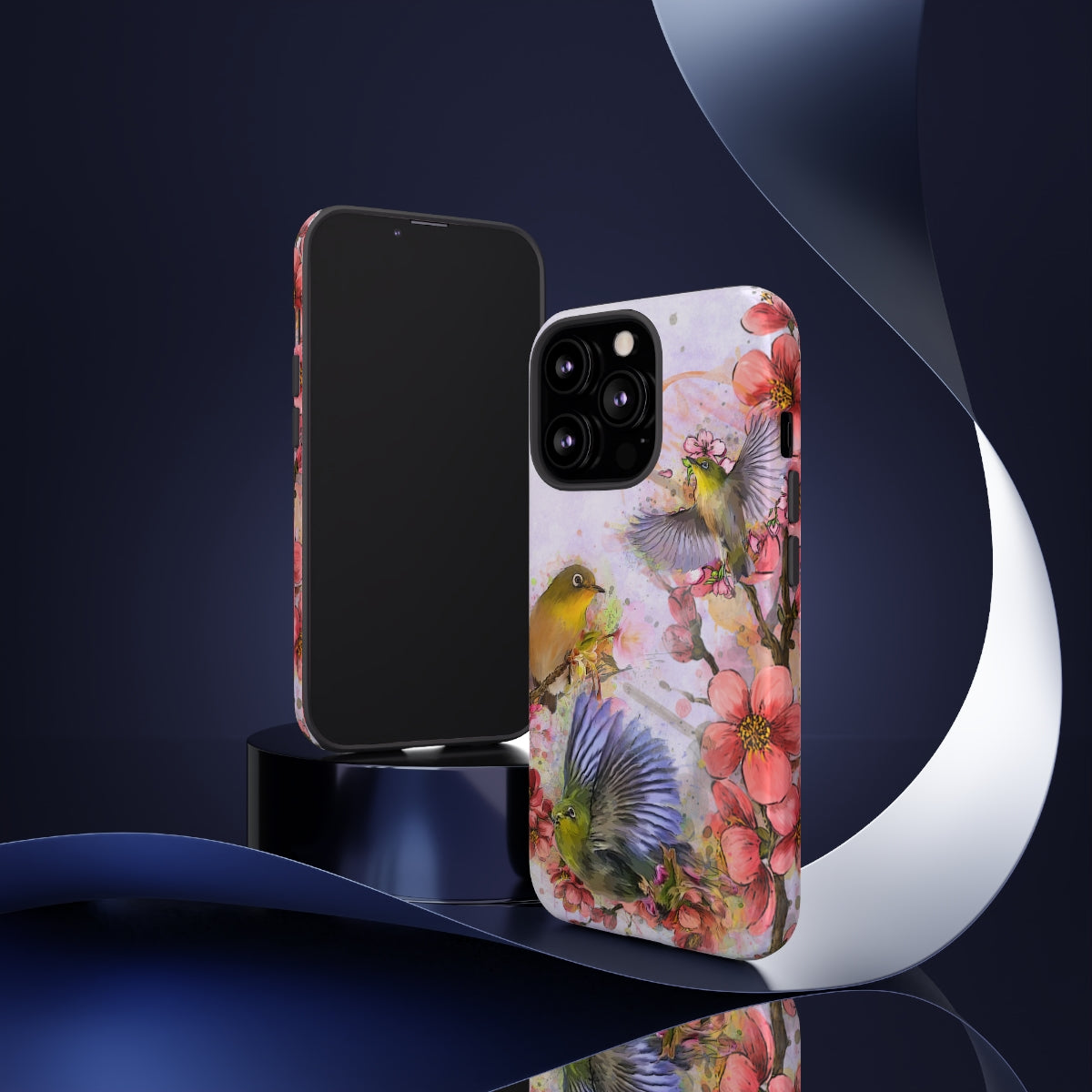 Cherry Blossom Birds, white background (Three Birds), Tough Cases - All Phones