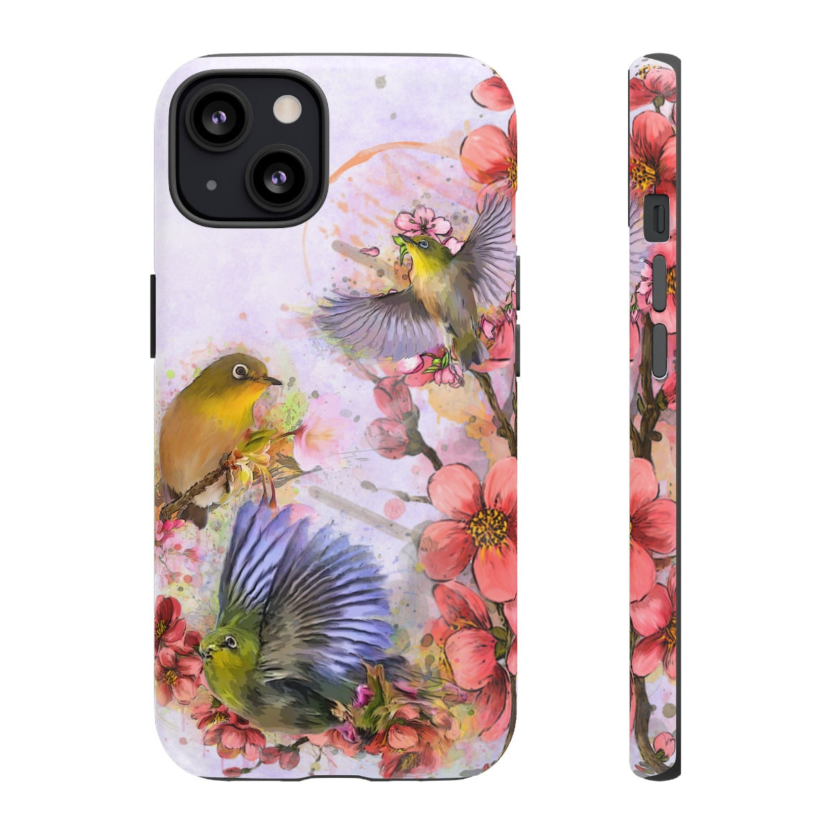 Cherry Blossom Birds, white background (Three Birds), Tough Cases - All Phones