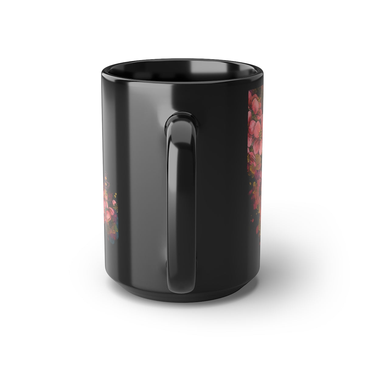 Cherry Blossom Birds (Soar), Black Mug, 15oz