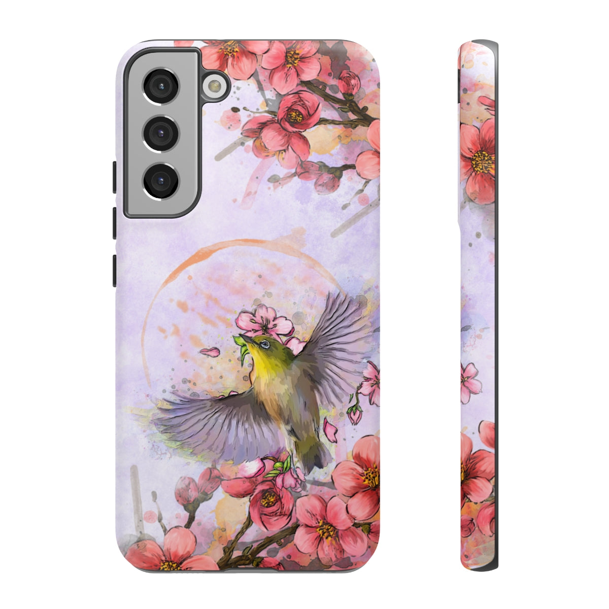 Cherry Blossom Birds, white background (Soar), Tough Cases - All Phones