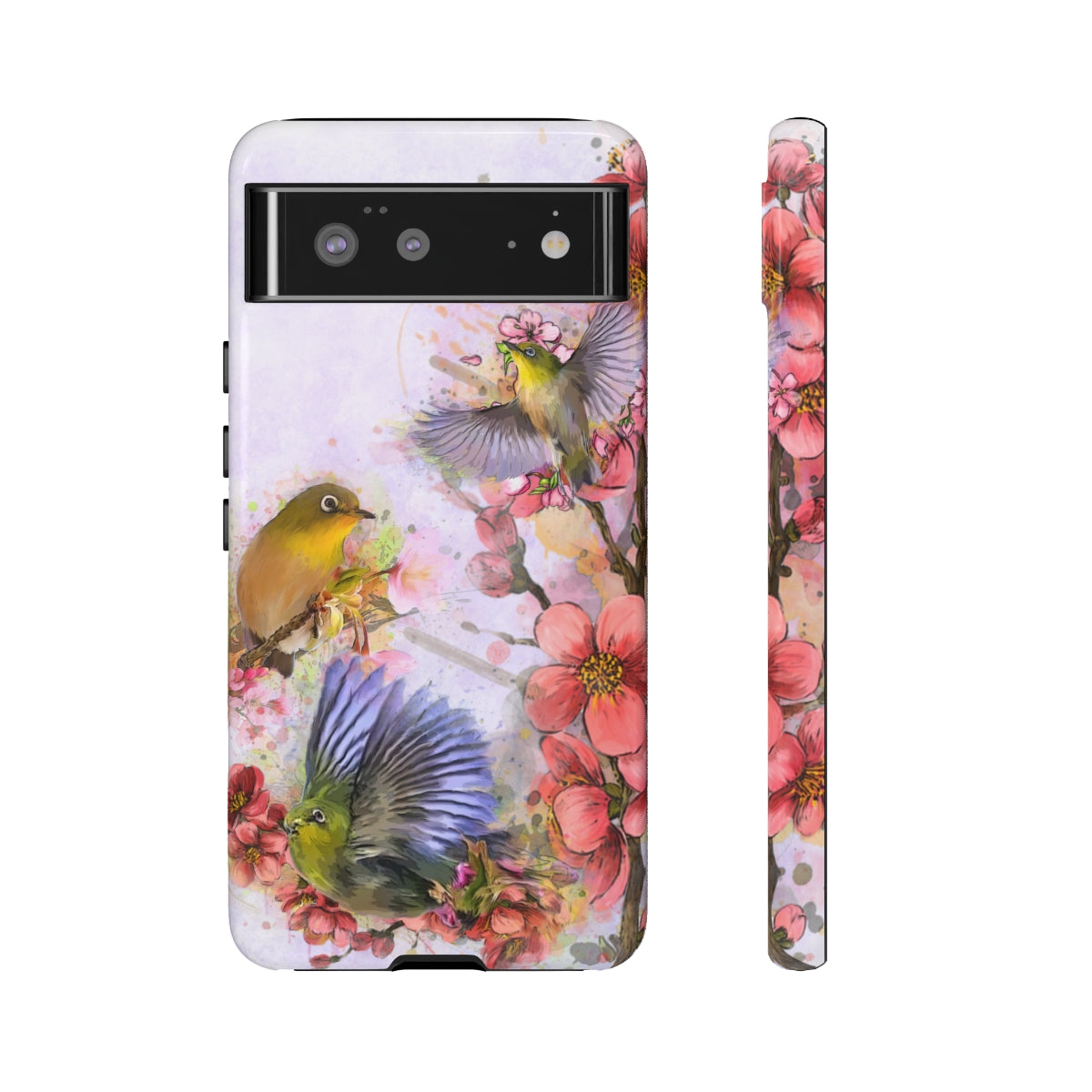 Cherry Blossom Birds, white background (Three Birds), Tough Cases - All Phones