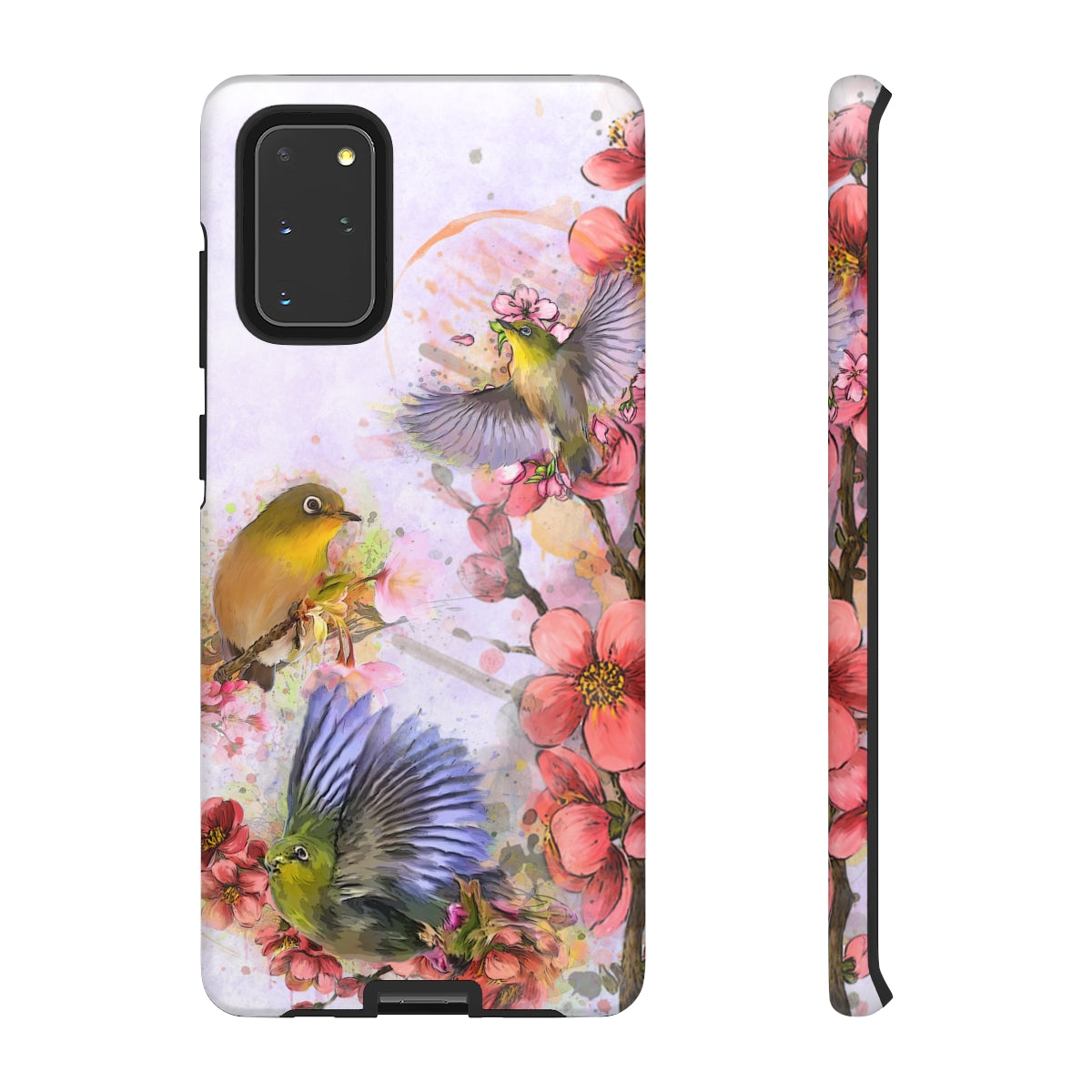 Cherry Blossom Birds, white background (Three Birds), Tough Cases - All Phones