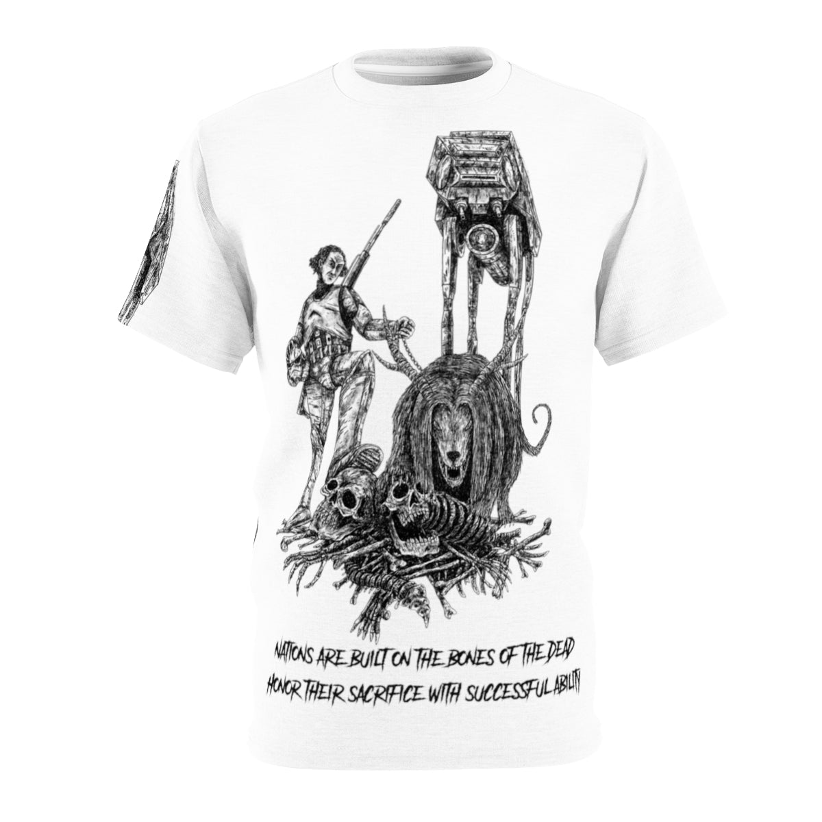 Nations are built on the bones of the dead: (White) Unisex AOP Cut & Sew Tee