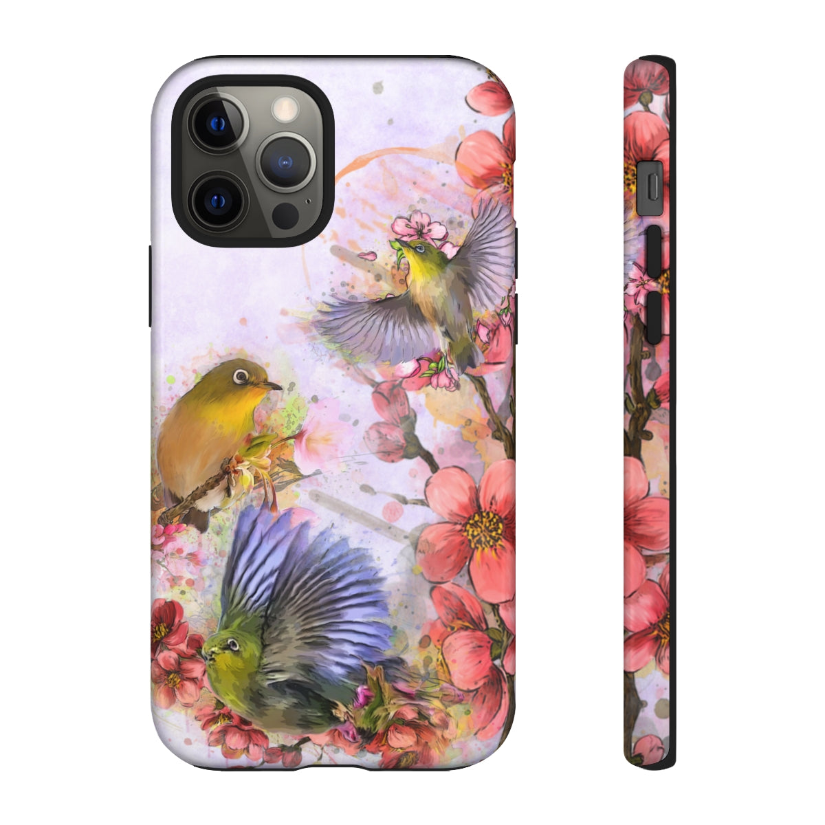 Cherry Blossom Birds, white background (Three Birds), Tough Cases - All Phones