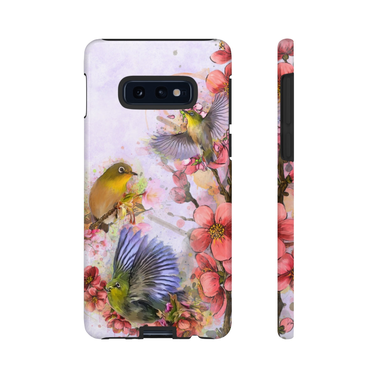 Cherry Blossom Birds, white background (Three Birds), Tough Cases - All Phones