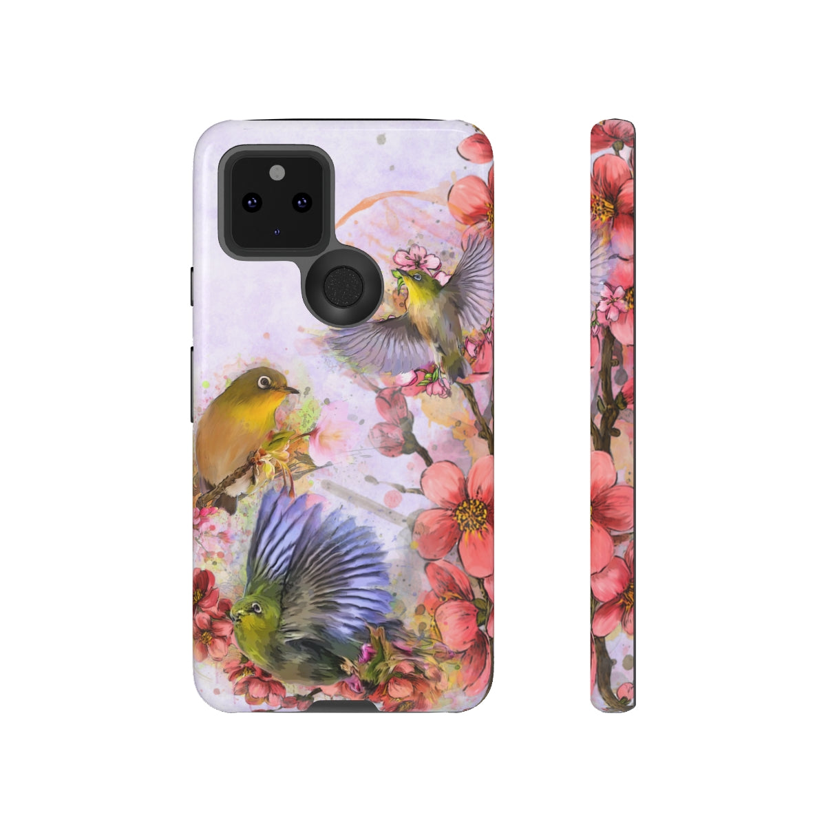 Cherry Blossom Birds, white background (Three Birds), Tough Cases - All Phones