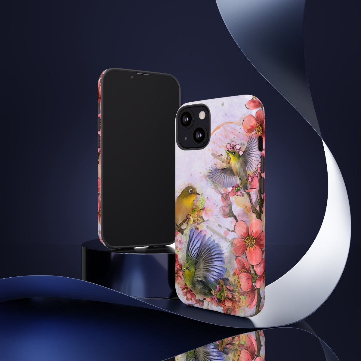 Cherry Blossom Birds, white background (Three Birds), Tough Cases - All Phones