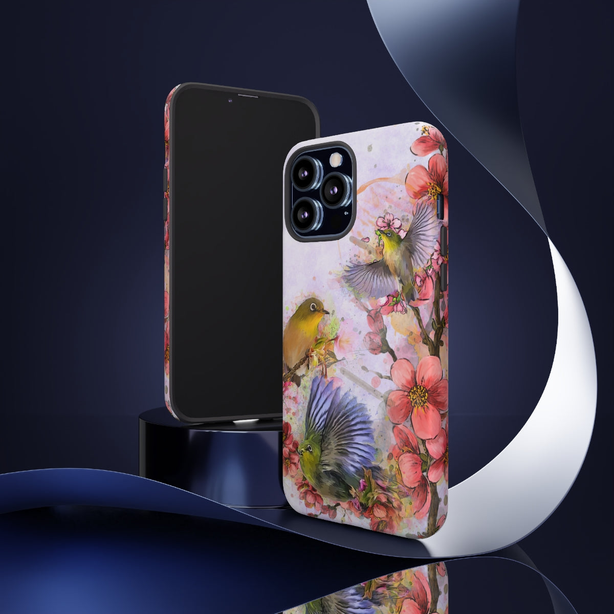 Cherry Blossom Birds, white background (Three Birds), Tough Cases - All Phones