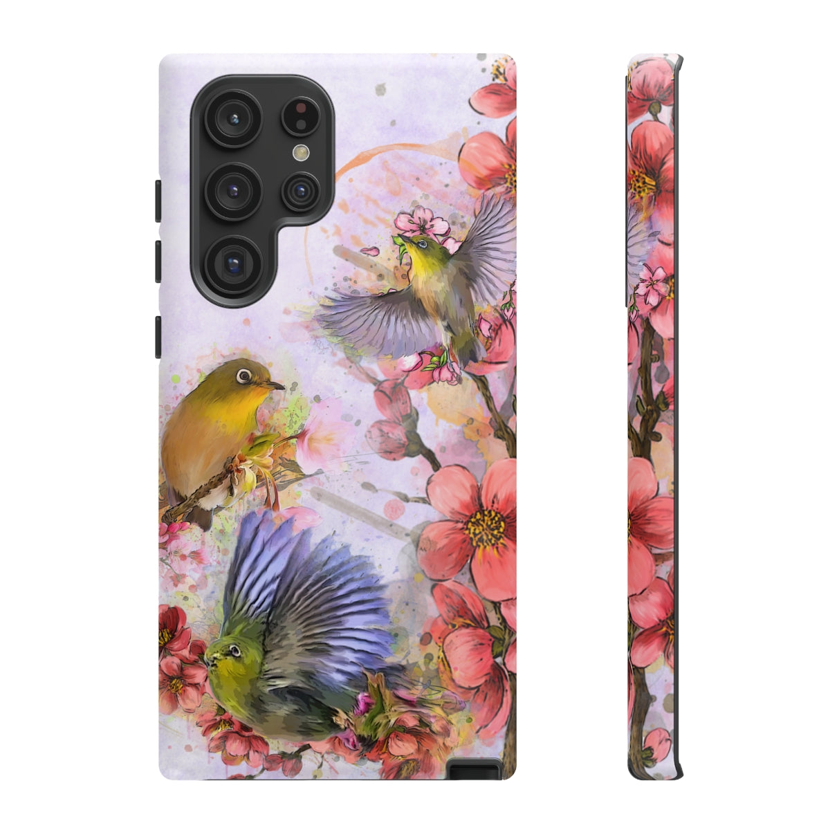 Cherry Blossom Birds, white background (Three Birds), Tough Cases - All Phones