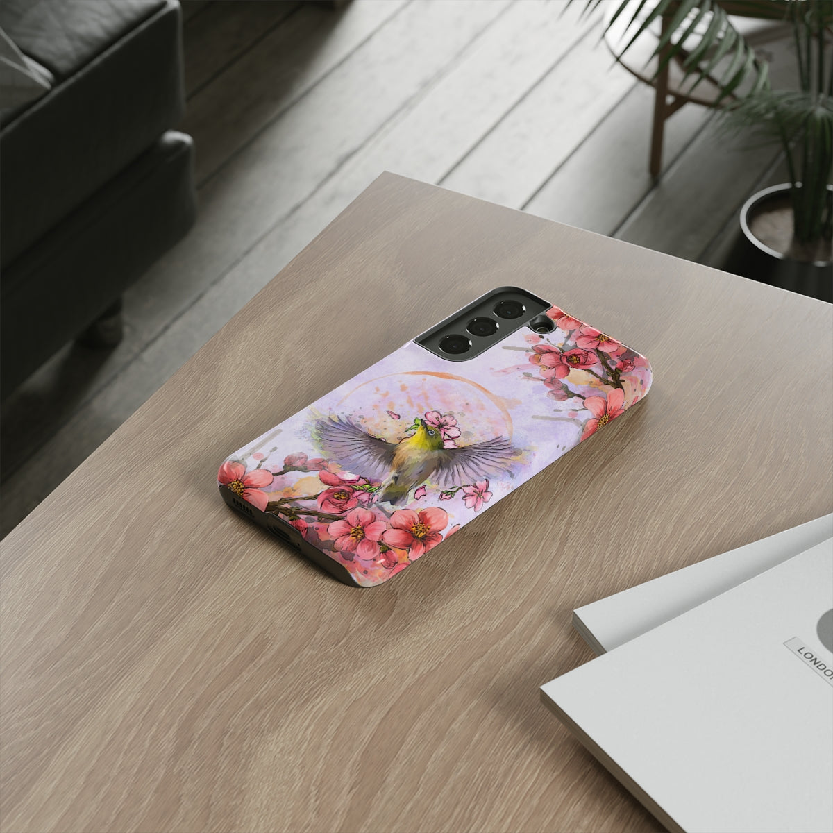 Cherry Blossom Birds, white background (Soar), Tough Cases - All Phones