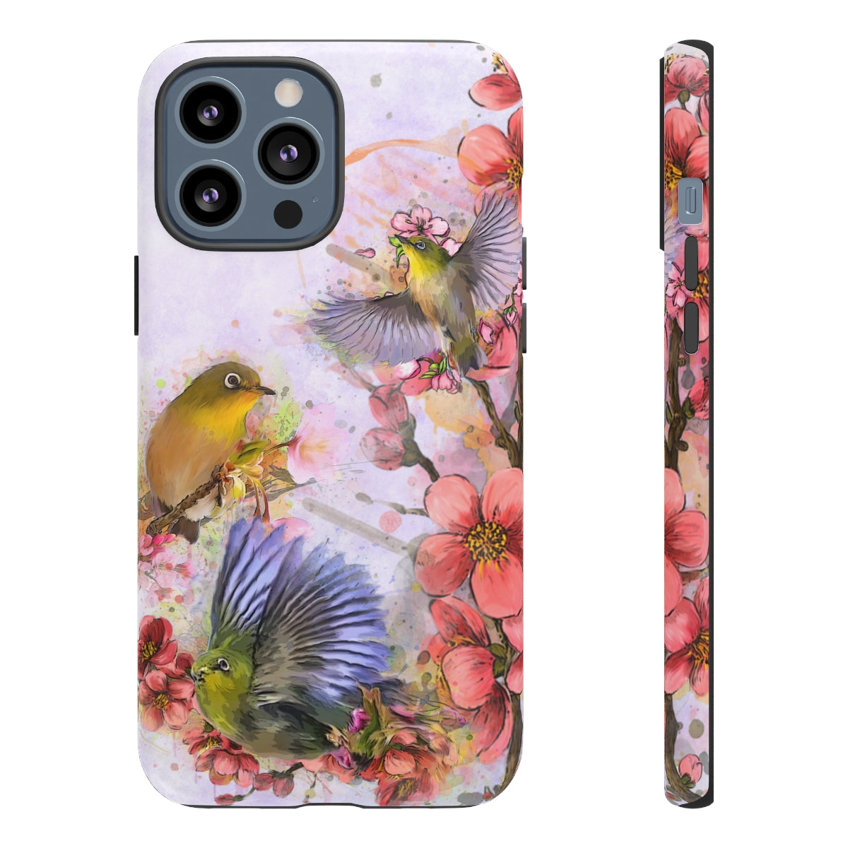 Cherry Blossom Birds, white background (Three Birds), Tough Cases - All Phones