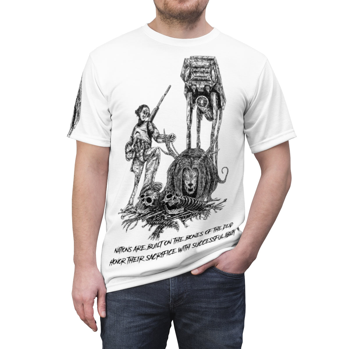 Nations are built on the bones of the dead: (White) Unisex AOP Cut & Sew Tee