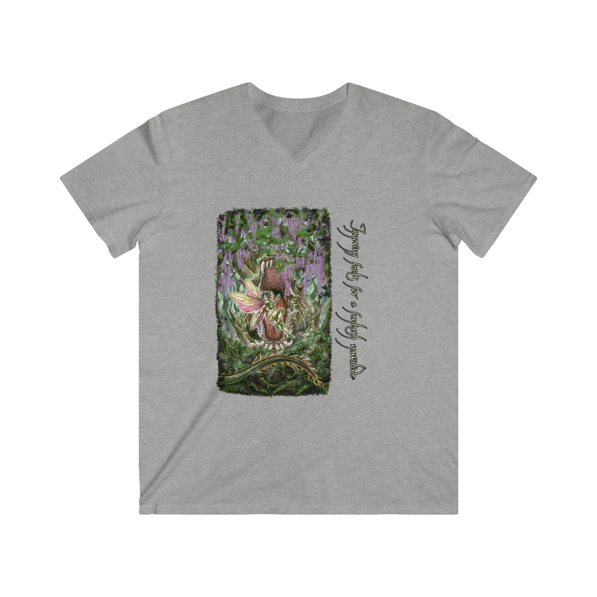 Fairy and the Dragon, Men's Fitted V-Neck Short Sleeve Tee