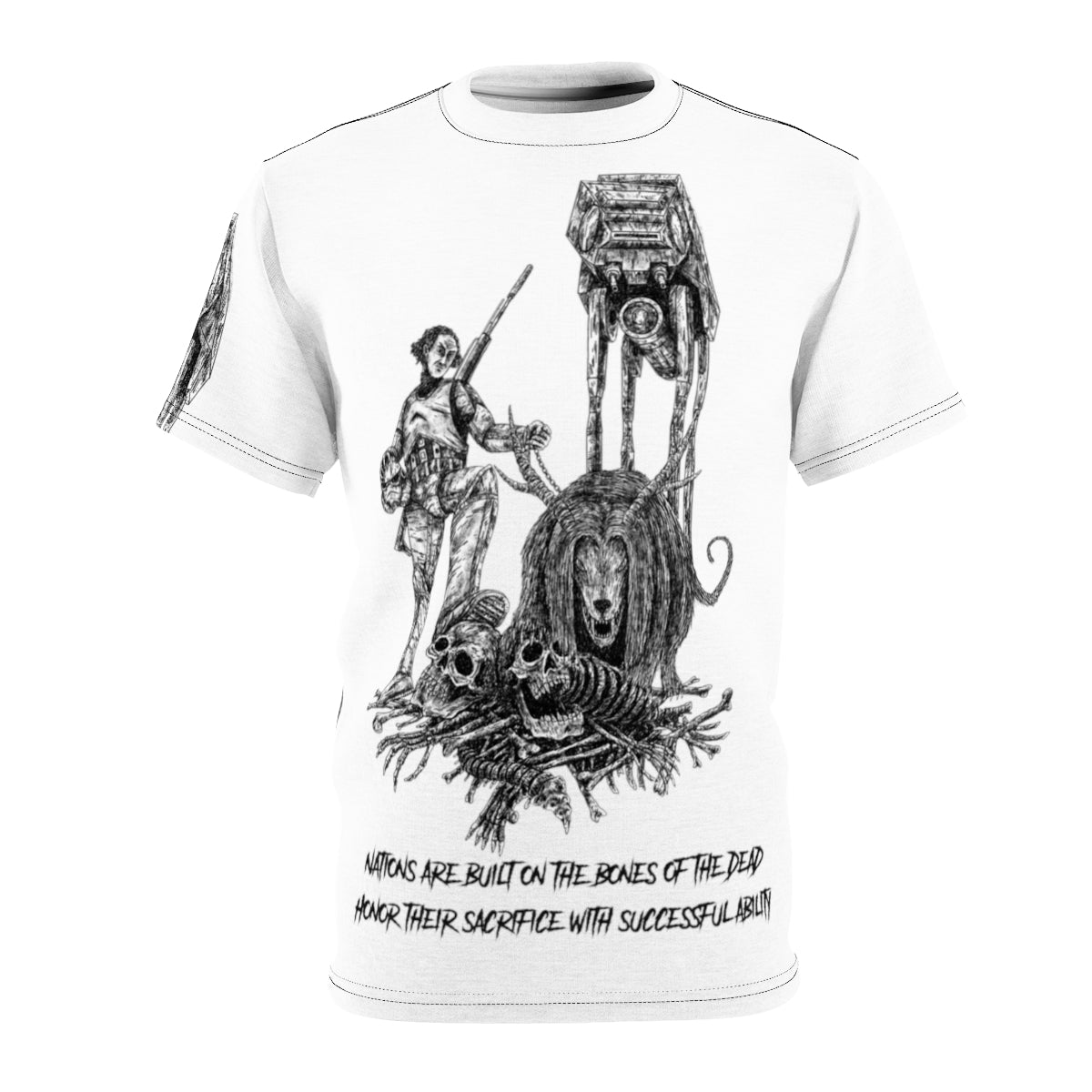 Nations are built on the bones of the dead: (White) Unisex AOP Cut & Sew Tee