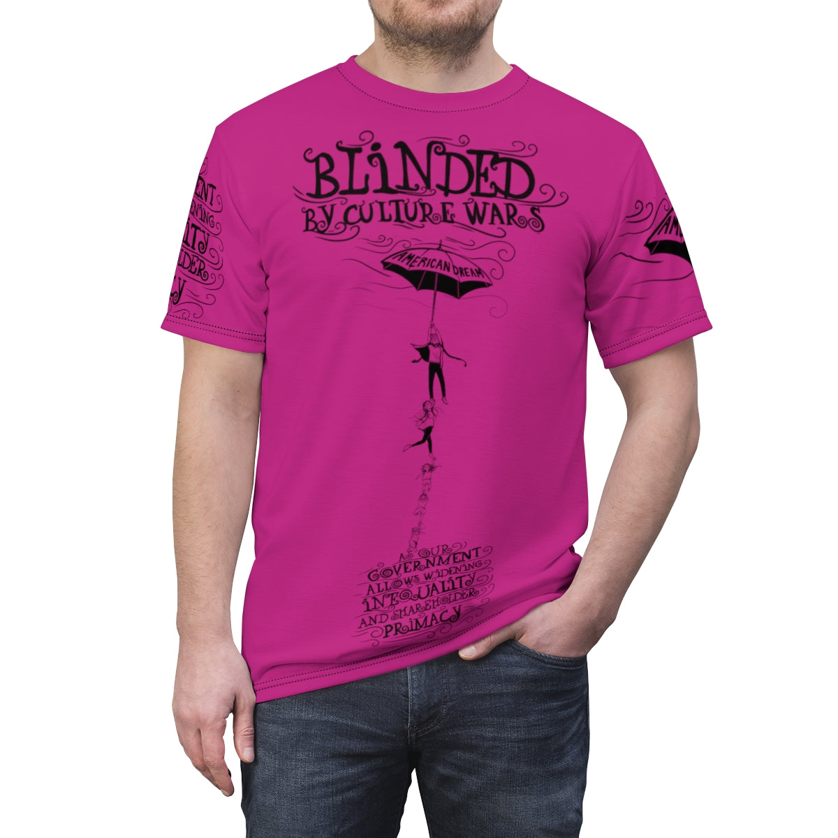 Blinded by Culture Wars (Pink): Unisex All Over Print T Shirt