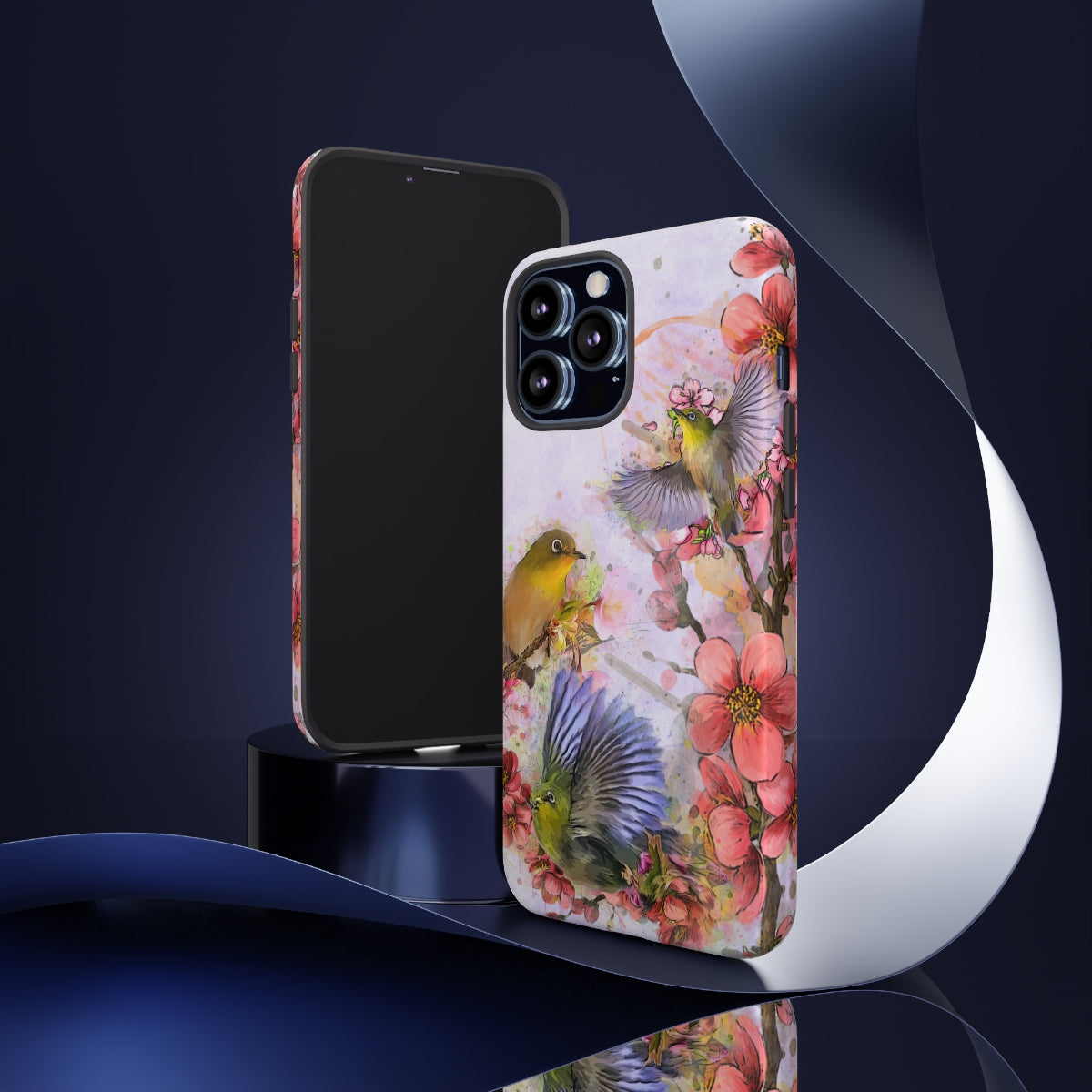 Cherry Blossom Birds, white background (Three Birds), Tough Cases - All Phones