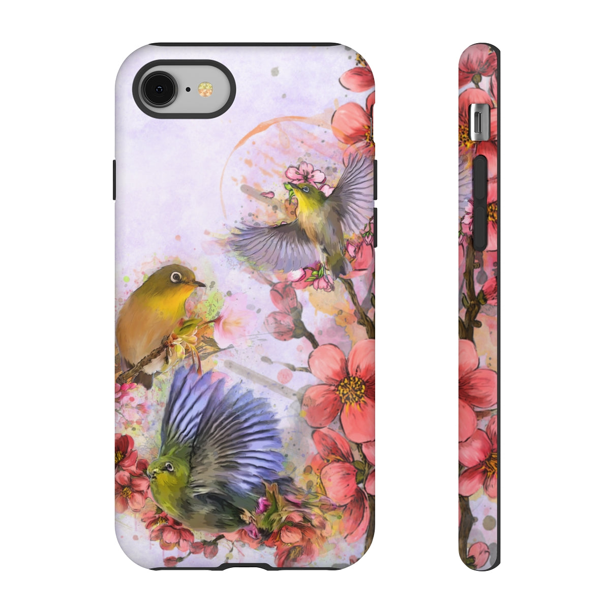 Cherry Blossom Birds, white background (Three Birds), Tough Cases - All Phones