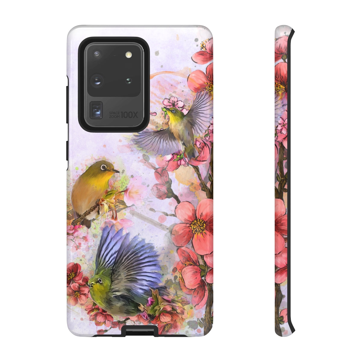 Cherry Blossom Birds, white background (Three Birds), Tough Cases - All Phones