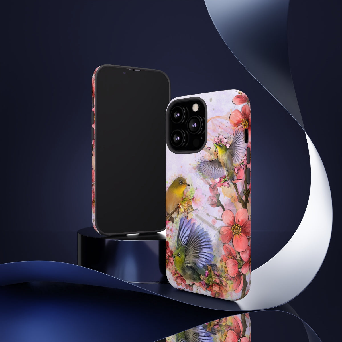 Cherry Blossom Birds, white background (Three Birds), Tough Cases - All Phones