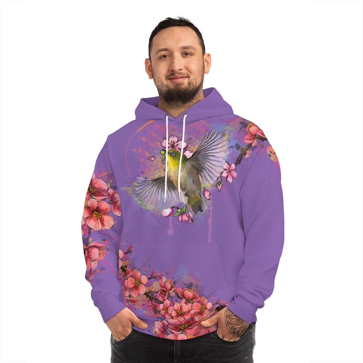 Cherry Blossom Birds (Purple), Fashion Hoodie