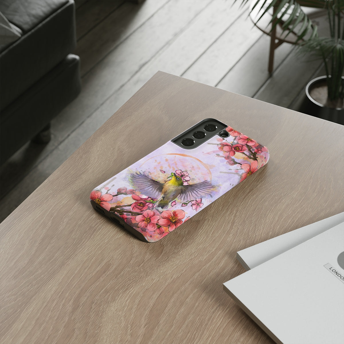 Cherry Blossom Birds, white background (Soar), Tough Cases - All Phones