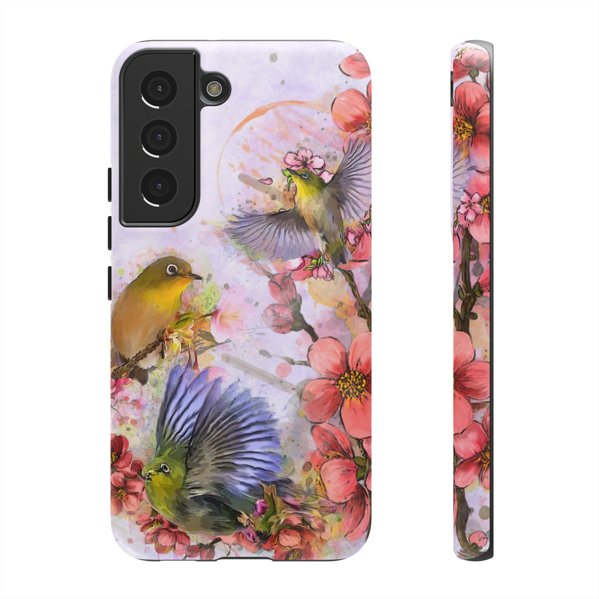 Cherry Blossom Birds, white background (Three Birds), Tough Cases - All Phones