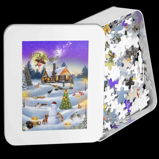 Christmas Puppies and Snowman, Jigsaw Puzzle (500,1000-Piece)