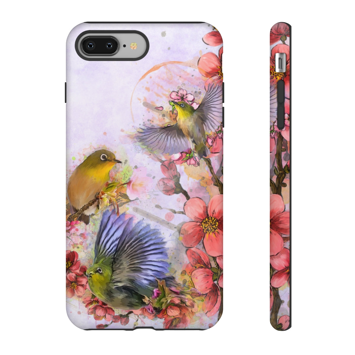 Cherry Blossom Birds, white background (Three Birds), Tough Cases - All Phones