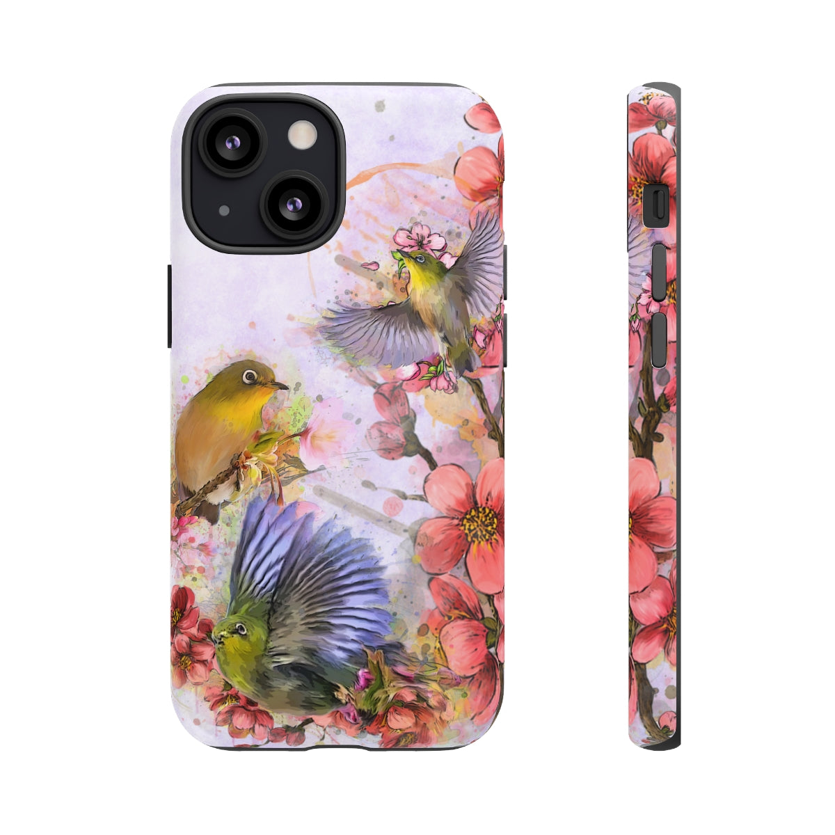 Cherry Blossom Birds, white background (Three Birds), Tough Cases - All Phones