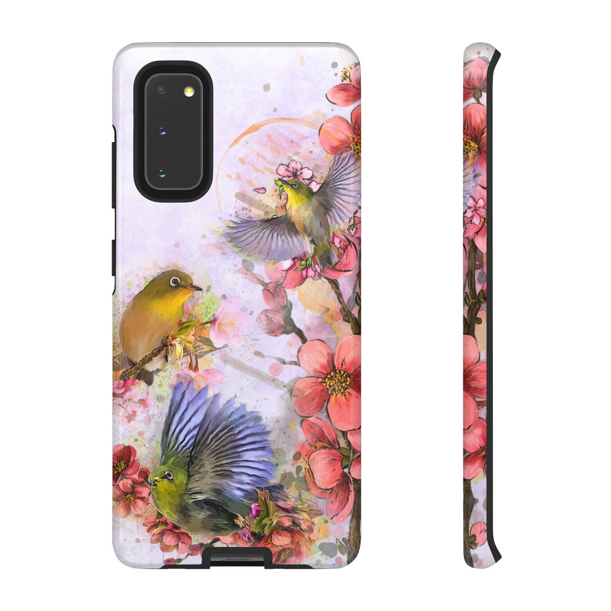 Cherry Blossom Birds, white background (Three Birds), Tough Cases - All Phones